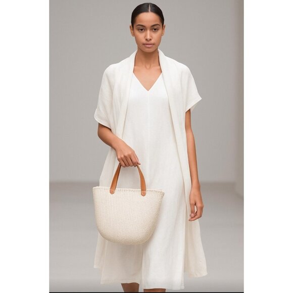 MIFUKO MEDIUM SHOPPER BEACH BASKET WOVEN WHITE  BAG - Picture 1 of 9